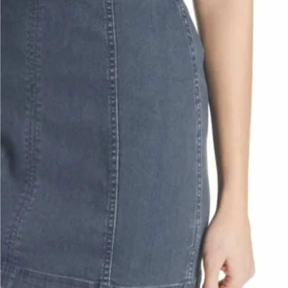 Free People stretchy dark blue denim mini paneled zipper skirt - Picture 4 of 13